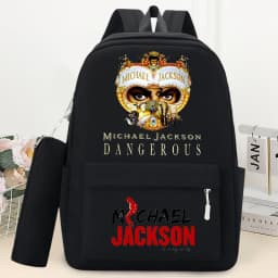 King of Pop Michael Jackson Schoolbag with Pencil Case Anime Printed Fashion Backpack Students Book Stationery Storage Backpacks