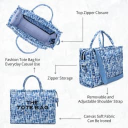 Denim Canvas Tote Bag For Women Large Capacity Color Canvas Bucket Tote Handbags Casual Shoulder Crossbody Bags