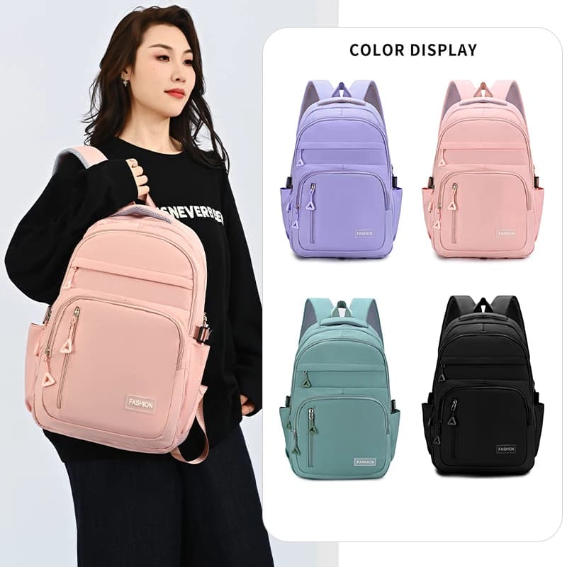 Macaron Gentle Solid Color Backpack Lightweight Load Reducing Multi-layer Storage Student School Bags Campus Commuting Backpack
