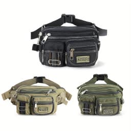 Fashionable Multi Layer Zipper Waist Bag Fanny Pack, Canvas Retro Basic Chest Crossbody Bag Men's Sports Running Phone Pocket
