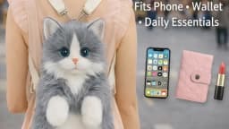 Cute Cat Plush Backpack for Girls, 14 Inch Kawaii Animal Bag, Soft Kitty Shoulder Bag for Everyday Outfits & Gifts
