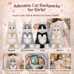 Cute Cat Plush Backpack for Girls, 14 Inch Kawaii Animal Bag, Soft Kitty Shoulder Bag for Everyday Outfits & Gifts