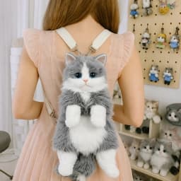 Cute Cat Plush Backpack for Girls, 14 Inch Kawaii Animal Bag, Soft Kitty Shoulder Bag for Everyday Outfits & Gifts