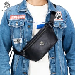 GenuineLeather Fanny Packs for Men Belt Bag Fashionable Waist Pack Sling Crossbody Bag for Workout Travel Camping Hiking Walking
