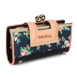 Chic Women’s Long Wallet with Vivid butterfly Floral Print, Durable PU Leather, Gold Kiss-Lock, Multiple Card Slots, Bill Sectio
