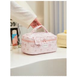 Soft and cute plaid KT cat quilted makeup case for girls, portable layered storage bag, Cinnamoroll travel cosmetic organizer st