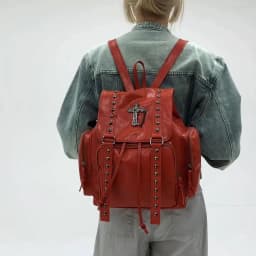 Rivet Y2K Backpack Women Gothic Punk PU Leather Shoulder Bag Ladies Vintage Harajuku Backpacks College Large Capacity School Bag