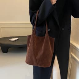 Retro Suede Tote Bag For Women Textured Solid Casual Commuting Shoulder Bags Autumn Winter Large Capacity Shopping Handbags