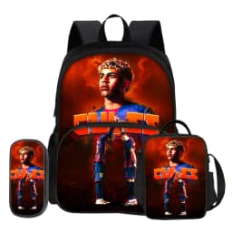 3 Pcs set with Front Pocket Backpack Football Star with Thermal Insulated Lunch Tote Purse Pencil Case L-Lamin Yamal Rucksack