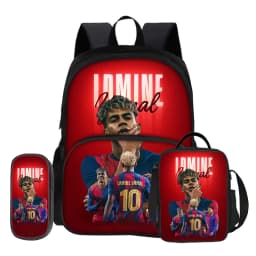 3 Pcs set with Front Pocket Backpack Football Star with Thermal Insulated Lunch Tote Purse Pencil Case L-Lamin Yamal Rucksack