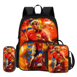 3 Pcs set with Front Pocket Backpack Football Star with Thermal Insulated Lunch Tote Purse Pencil Case L-Lamin Yamal Rucksack