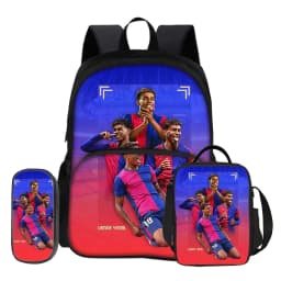 3 Pcs set with Front Pocket Backpack Football Star with Thermal Insulated Lunch Tote Purse Pencil Case L-Lamin Yamal Rucksack