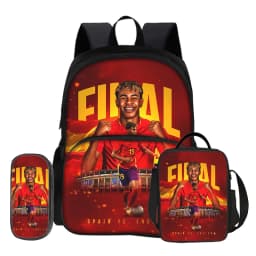 3 Pcs set with Front Pocket Backpack Football Star with Thermal Insulated Lunch Tote Purse Pencil Case L-Lamin Yamal Rucksack