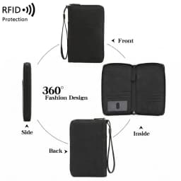 RFID Blocking Leather Family Passport Holder Travel Wallet Wrist Strap Pen Slot Card Ticket Document Organizer Travel Essentials