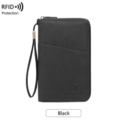 RFID Blocking Leather Family Passport Holder Travel Wallet Wrist Strap Pen Slot Card Ticket Document Organizer Travel Essentials