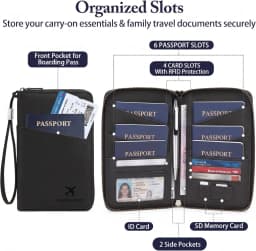 RFID Blocking Leather Family Passport Holder Travel Wallet Wrist Strap Pen Slot Card Ticket Document Organizer Travel Essentials