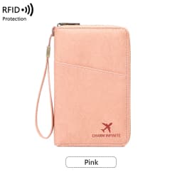 RFID Blocking Leather Family Passport Holder Travel Wallet Wrist Strap Pen Slot Card Ticket Document Organizer Travel Essentials