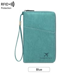 RFID Blocking Leather Family Passport Holder Travel Wallet Wrist Strap Pen Slot Card Ticket Document Organizer Travel Essentials