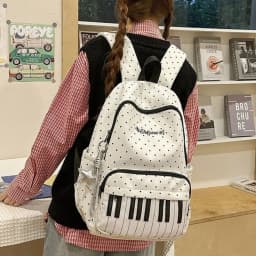 Nylon Polka Dot Print Backpack Preppy Style Cute Large Capacity School Bag Durable Color-blocked Piano Key Backpack Shopping