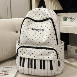 Nylon Polka Dot Print Backpack Preppy Style Cute Large Capacity School Bag Durable Color-blocked Piano Key Backpack Shopping