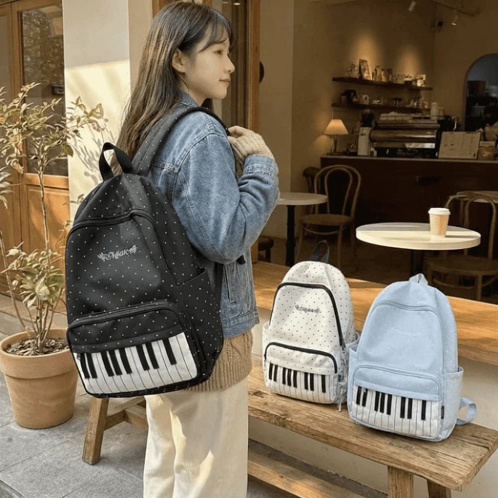 Nylon Polka Dot Print Backpack Preppy Style Cute Large Capacity School Bag Durable Color-blocked Piano Key Backpack Shopping
