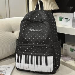 Nylon Polka Dot Print Backpack Preppy Style Cute Large Capacity School Bag Durable Color-blocked Piano Key Backpack Shopping
