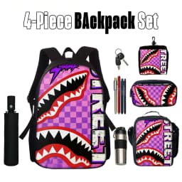 1/2/3/4/5PCS Trendy Shark Graphic Backpack Set | Perfect for School & Daily Adventures
