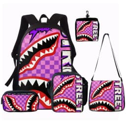 1/2/3/4/5PCS Trendy Shark Graphic Backpack Set | Perfect for School & Daily Adventures