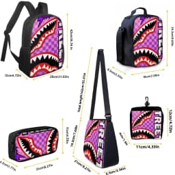 1/2/3/4/5PCS Trendy Shark Graphic Backpack Set | Perfect for School & Daily Adventures