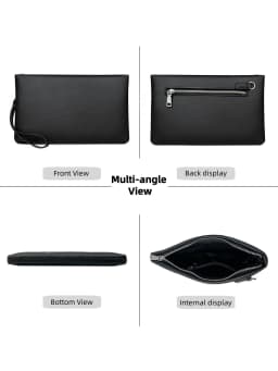 Men Pebbled Genuine Leather Wrist Clutch Handbag, Large Capacity Anti-Theft Zipper Hand Purse with 6 Card Slots