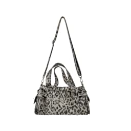 Vintage Leopard Rivet Motorcycle Handbag Barrel Shaped Boston Casual Messenger Bags for Female Shoulder Bag Fashion Ladies Totes