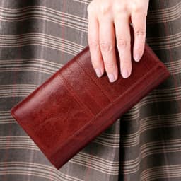 KAVIS Women‘s’ three-folding long wallet RFID large-capacity multi-card credit bag made of cowhide leather