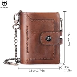 BULLCAPTAIN Men's Genuine Leather Wallet Business Retro Snap Wallet Multifunctional RFID Anti-Theft Zipper Multi-Card Coin Purse