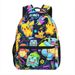 Neon Vibe Pokemon Characters Print Backpack Lightweight School Bag for Outdoor Travel Daypack