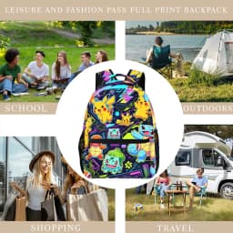 Neon Vibe Pokemon Characters Print Backpack Lightweight School Bag for Outdoor Travel Daypack