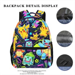 Neon Vibe Pokemon Characters Print Backpack Lightweight School Bag for Outdoor Travel Daypack