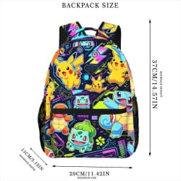 Neon Vibe Pokemon Characters Print Backpack Lightweight School Bag for Outdoor Travel Daypack