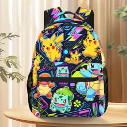 Neon Vibe Pokemon Characters Print Backpack Lightweight School Bag for Outdoor Travel Daypack