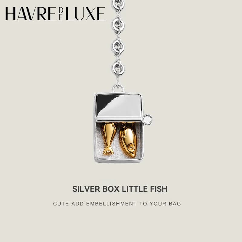 Silver Box Fish For Women Bag Keychain Gift Durable Fashion Highend Car Hanging Ornament Delicate Bag Accessories