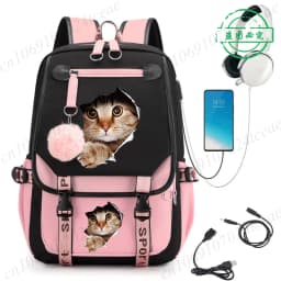 Cat Kawaii Graphic Anime Backpacks Children Girl Pink Schoolbag Student Back To School Mochila School Backpack Usb School Bag