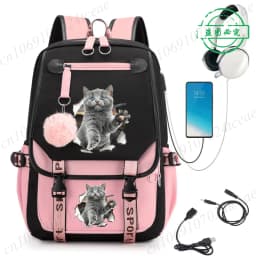 Cat Kawaii Graphic Anime Backpacks Children Girl Pink Schoolbag Student Back To School Mochila School Backpack Usb School Bag