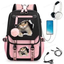 Cat Kawaii Graphic Anime Backpacks Children Girl Pink Schoolbag Student Back To School Mochila School Backpack Usb School Bag