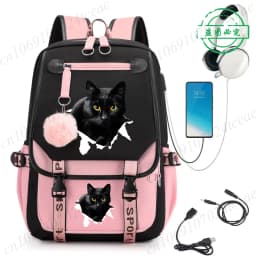 Cat Kawaii Graphic Anime Backpacks Children Girl Pink Schoolbag Student Back To School Mochila School Backpack Usb School Bag