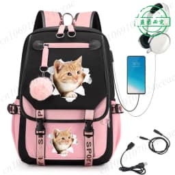 Cat Kawaii Graphic Anime Backpacks Children Girl Pink Schoolbag Student Back To School Mochila School Backpack Usb School Bag