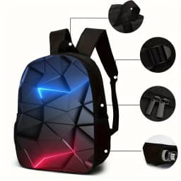 3pcs Geometric Pattern Print Backpack Set (Includes Lunch Bag And Pencil Case) - Ultra-Soft Durable Material, Adjustable Straps,