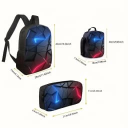 3pcs Geometric Pattern Print Backpack Set (Includes Lunch Bag And Pencil Case) - Ultra-Soft Durable Material, Adjustable Straps,