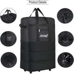Expandable Rolling Duffel Bag Suitcases with Wheels, Foldable Luggage Bag | Sturdy Handle, Durable Fabric, Rolling Travel Bag Duffel Bag for Men Women