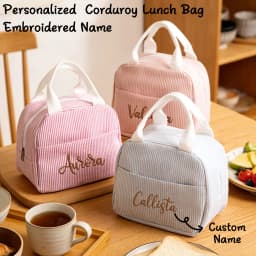 1pc Personalized Embroidered Name Lunch Bag, Striped Lunchbox Bag, Insulated Lunch Bag,Large Capacity Camping Insulated Bag