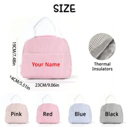 1pc Personalized Embroidered Name Lunch Bag, Striped Lunchbox Bag, Insulated Lunch Bag,Large Capacity Camping Insulated Bag