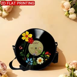 Record Floral Print Round Shoulder Bag Casual Messenger Bag for Woman Best Gifts 2D Flat Casual Daily Crossbody Bag Accessories